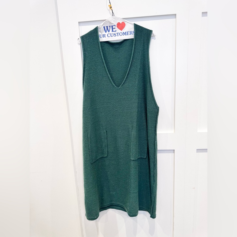 Green Knit Sleeveless V-Neck Sweater Dress XL